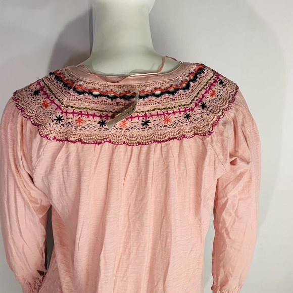 New Style & Co Plus Size 1X Cotton Lace-Trim Peasant Top Hibiscus Pink NWT - Picture 7 of 8